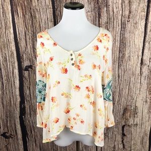 O'Neill High Low Hem Boho Peasant Blouse Top Sz XS